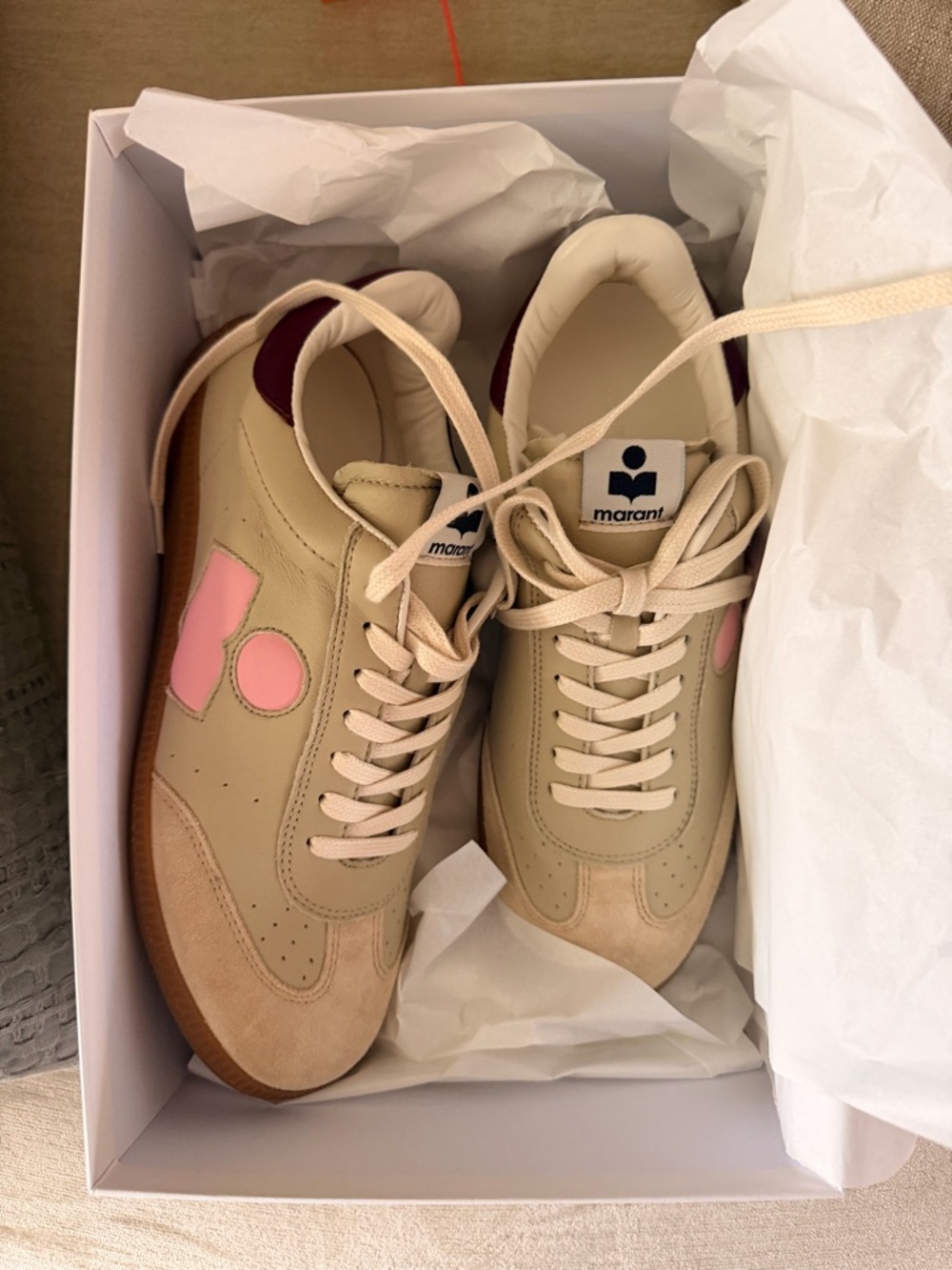 Isabel Marant Beige Pink and Brown Leather Suede Sneakers - Picture 4 of 9